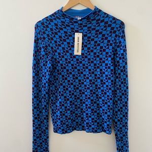 Long Sleve Blue Heart Turtleneck Plaid Checker Top Urban Outfitters